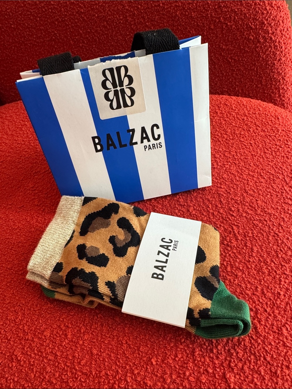 Balzac Paris … Leopard Crew Socks in Tan and Green